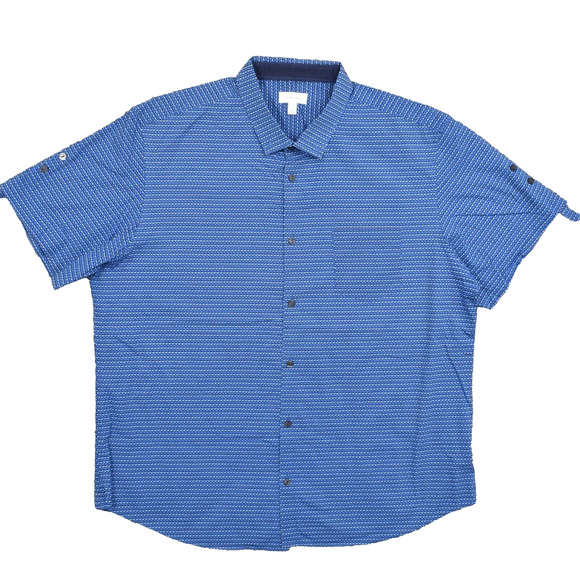Calvin Klein Men's XL Button Shirt Short Sleeve Geometric Blue Modern Geometric - Picture 1 of 8